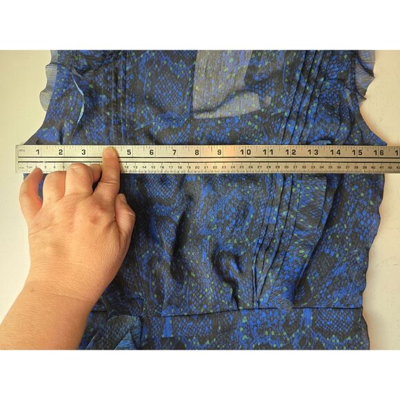 Allsaints Royal Blue Hali Tamora Sheer Snake Print Ruched Mini Dress UK 10 US 6 - Picture 8 of 8